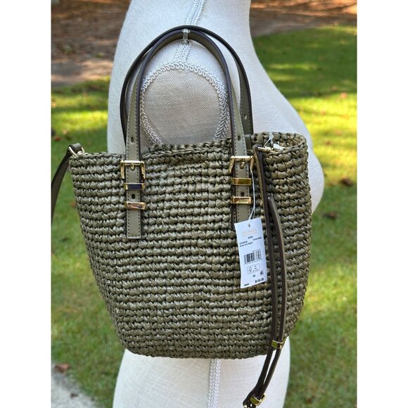Michael Kors Safari Green Quinn Extra Small North South Straw Tote 32S5GQNC0W - Picture 2 of 16